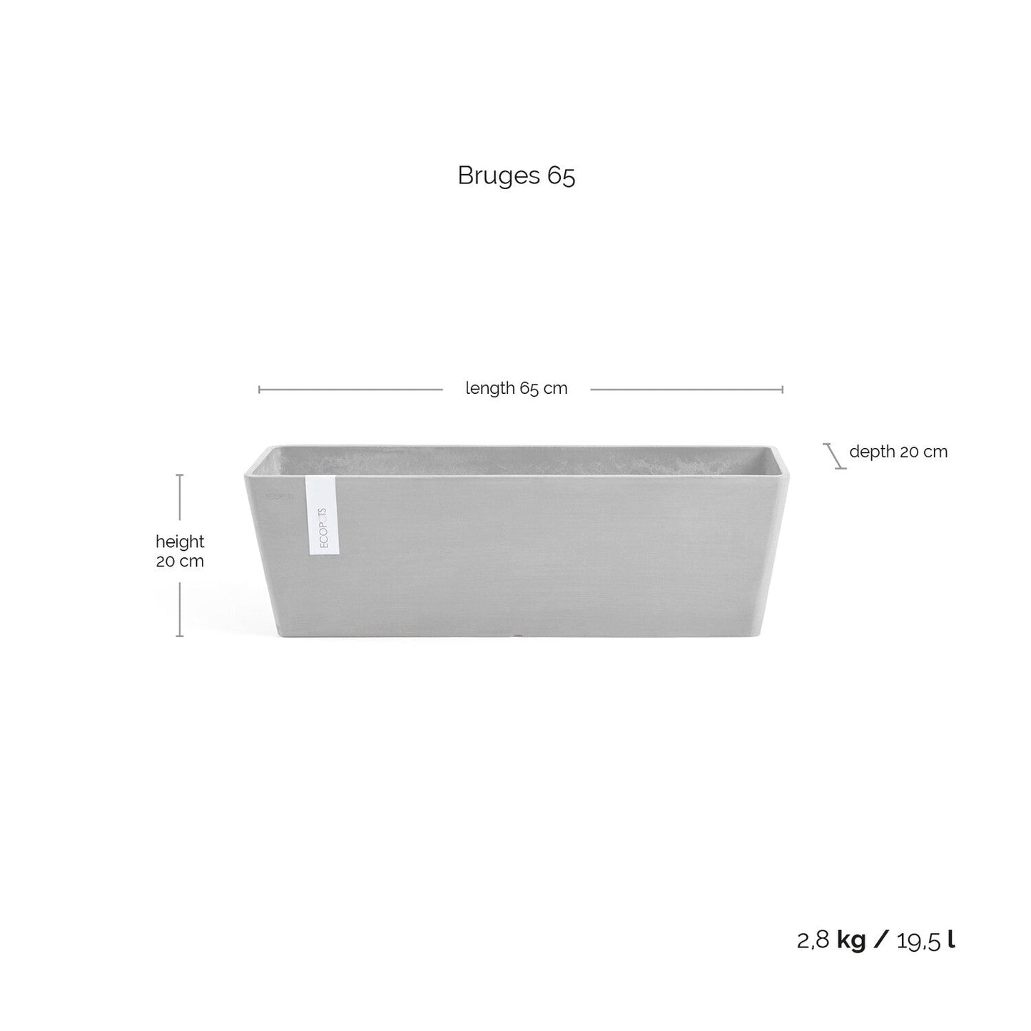 Kukkaruukku - Ecopots - Bruge 65cm harmaa - Ecopotskauppa - Uuden aikakauden kukkaruukku