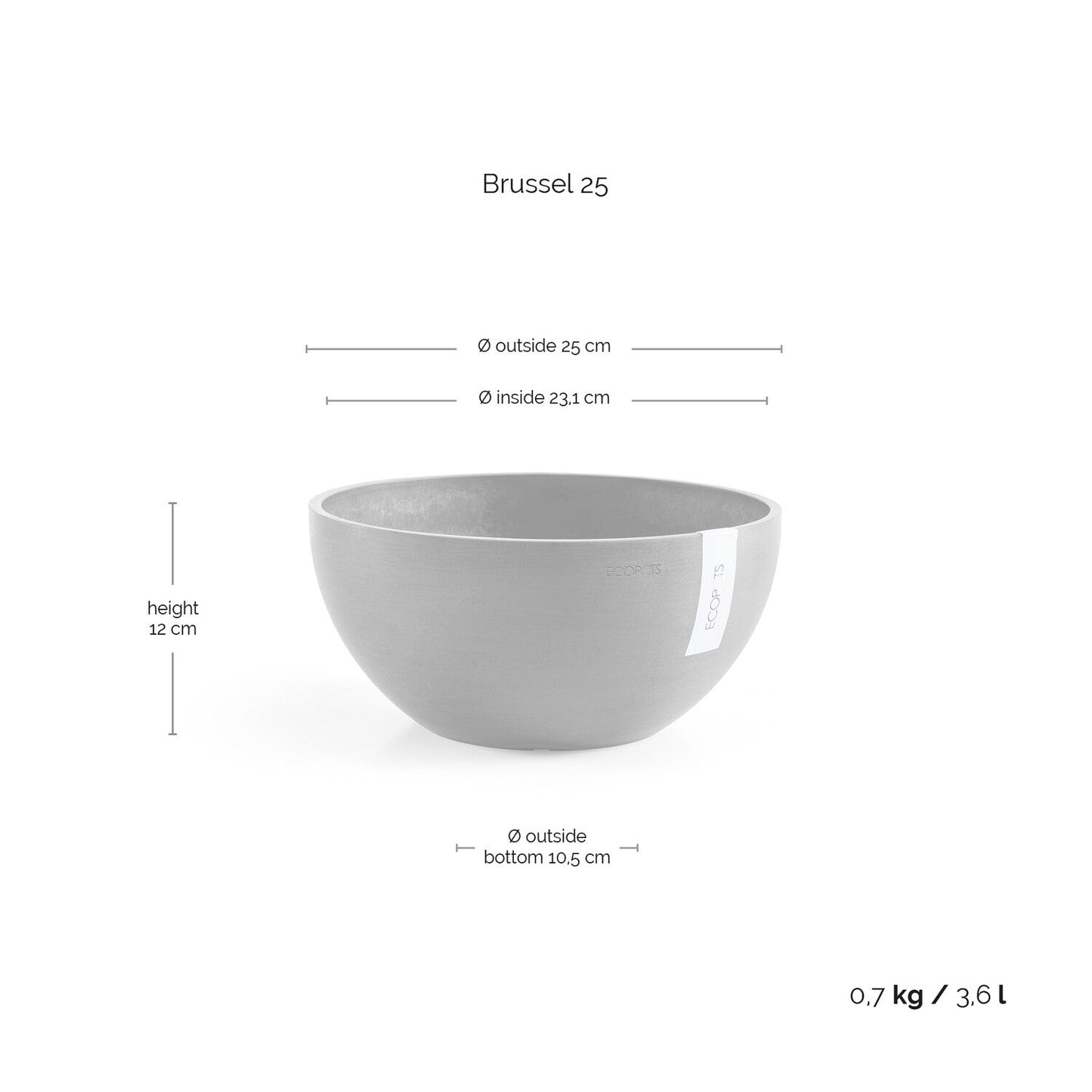 Kukkaruukku - Ecopots - Brysseli 25cm harmaa - Ecopotskauppa - Uuden aikakauden kukkaruukku