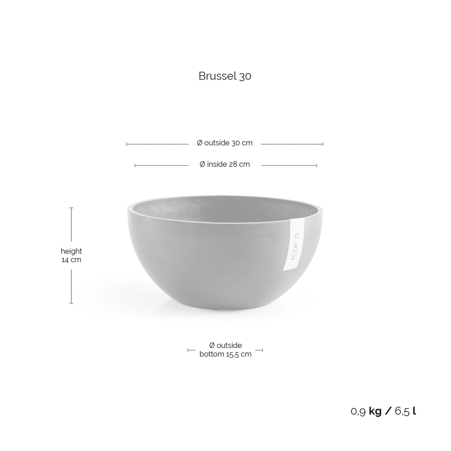 Kukkaruukku - Ecopots - Brysseli 30cm harmaa - Ecopotskauppa - Uuden aikakauden kukkaruukku