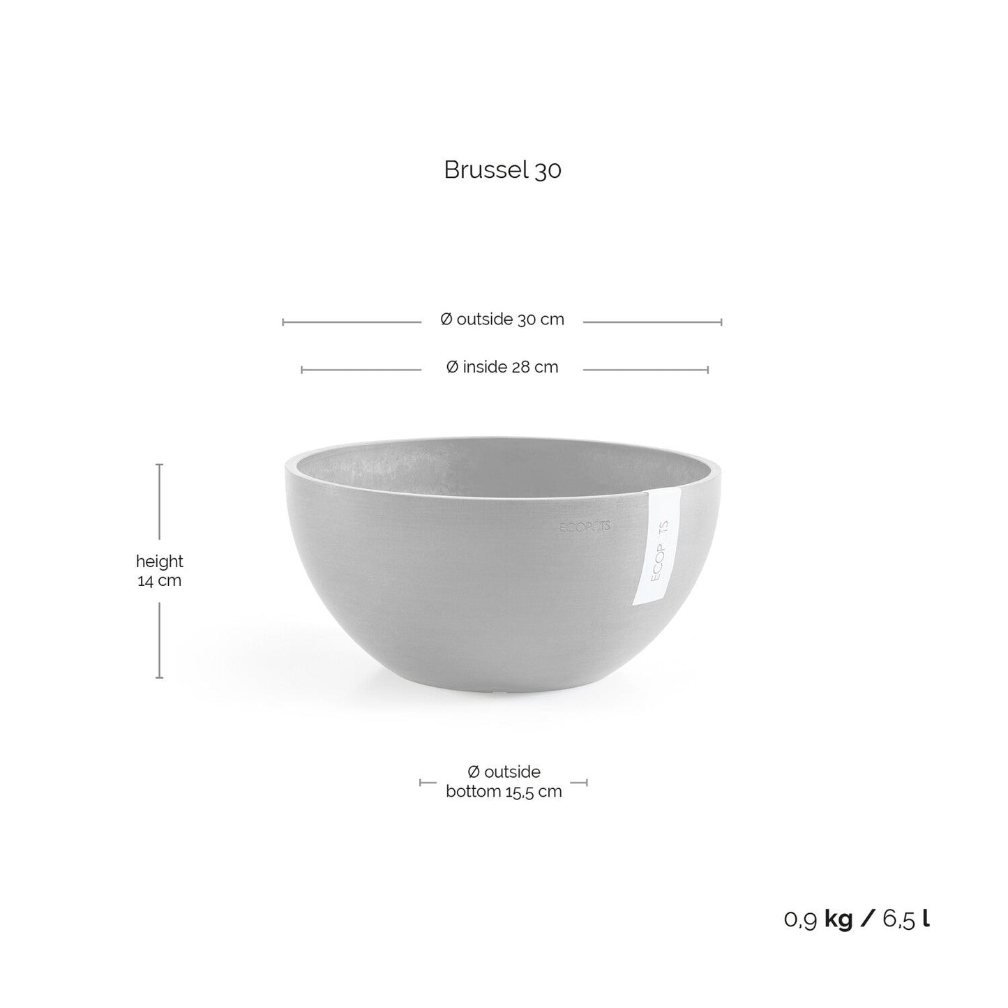 Kukkaruukku - Ecopots - Brysseli 30cm valkoharmaa - Ecopotskauppa - Uuden aikakauden kukkaruukku