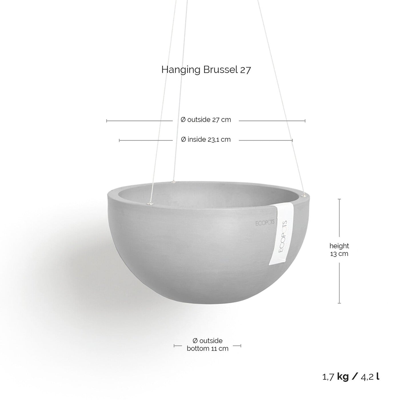 Kukkaruukku - Ecopots - Brysseli ripustettava 27cm terracotta - Ecopotskauppa - Uuden aikakauden kukkaruukku