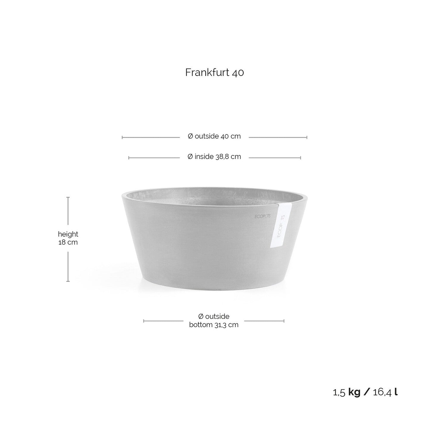 Kukkaruukku - Ecopots - Frankfurt 40cm siniharmaa - Ecopotskauppa - Uuden aikakauden kukkaruukku