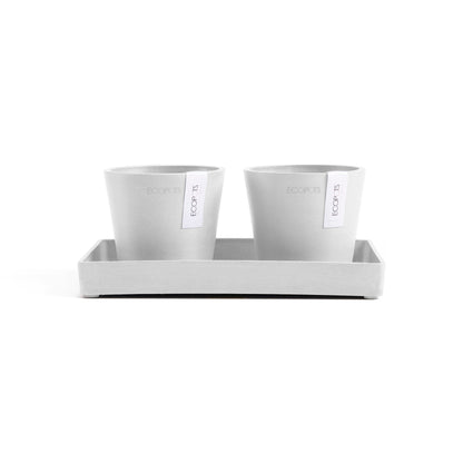 Kukkaruukku Amsterdam 10,5cm 2kpl & esillepanotarjotin 25cm valkoinen