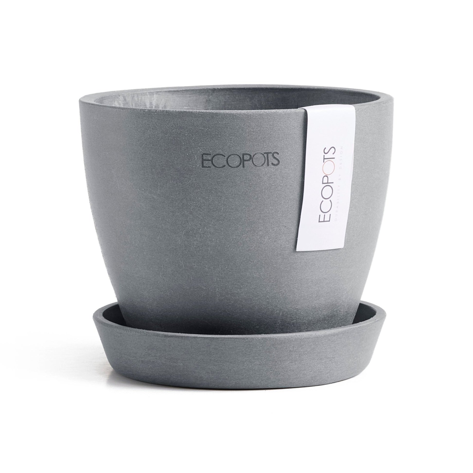 Kukkaruukku - Ecopots - Kukkaruukku Antwerpen 11cm siniharmaa & aluslautanen - Ecopots - Uuden aikakauden kukkaruukku kierrätysmateriaalista