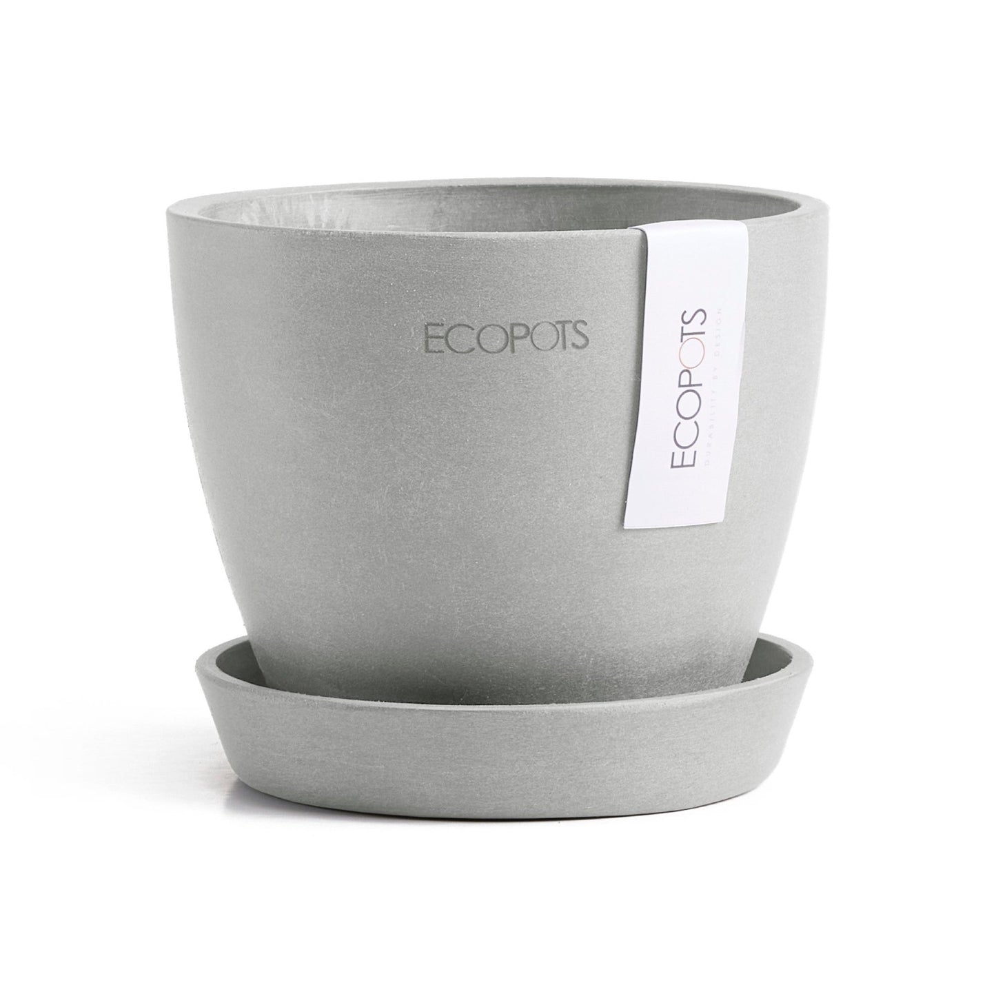 Kukkaruukku - Ecopots - Kukkaruukku Antwerpen 11cm valkoharmaa & aluslautanen - Ecopots - Uuden aikakauden kukkaruukku kierrätysmateriaalista