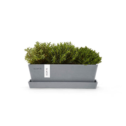 Kukkaruukku - Ecopots - Kukkaruukku Bruge 25cm + aluslautanen siniharmaa - Ecopots - Uuden aikakauden kukkaruukku kierrätysmateriaalista