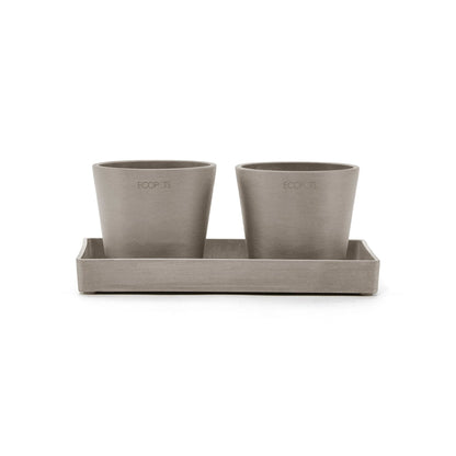 Kukkaruukku esillepanotarjotin 25cm taupe – aluslautasen kanssa