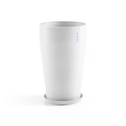 Kukkaruukku Sankara keskikorkea 55cm valkoinen – aluslautasen kanssa