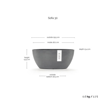 Kukkaruukku - Ecopots - Kukkaruukku Sofia 30cm harmaa - Ecopots - Uuden aikakauden kukkaruukku kierrätysmateriaalista