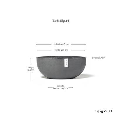 Kukkaruukku - Ecopots - Kukkaruukku Sofia 43cm harmaa - Ecopots - Uuden aikakauden kukkaruukku kierrätysmateriaalista