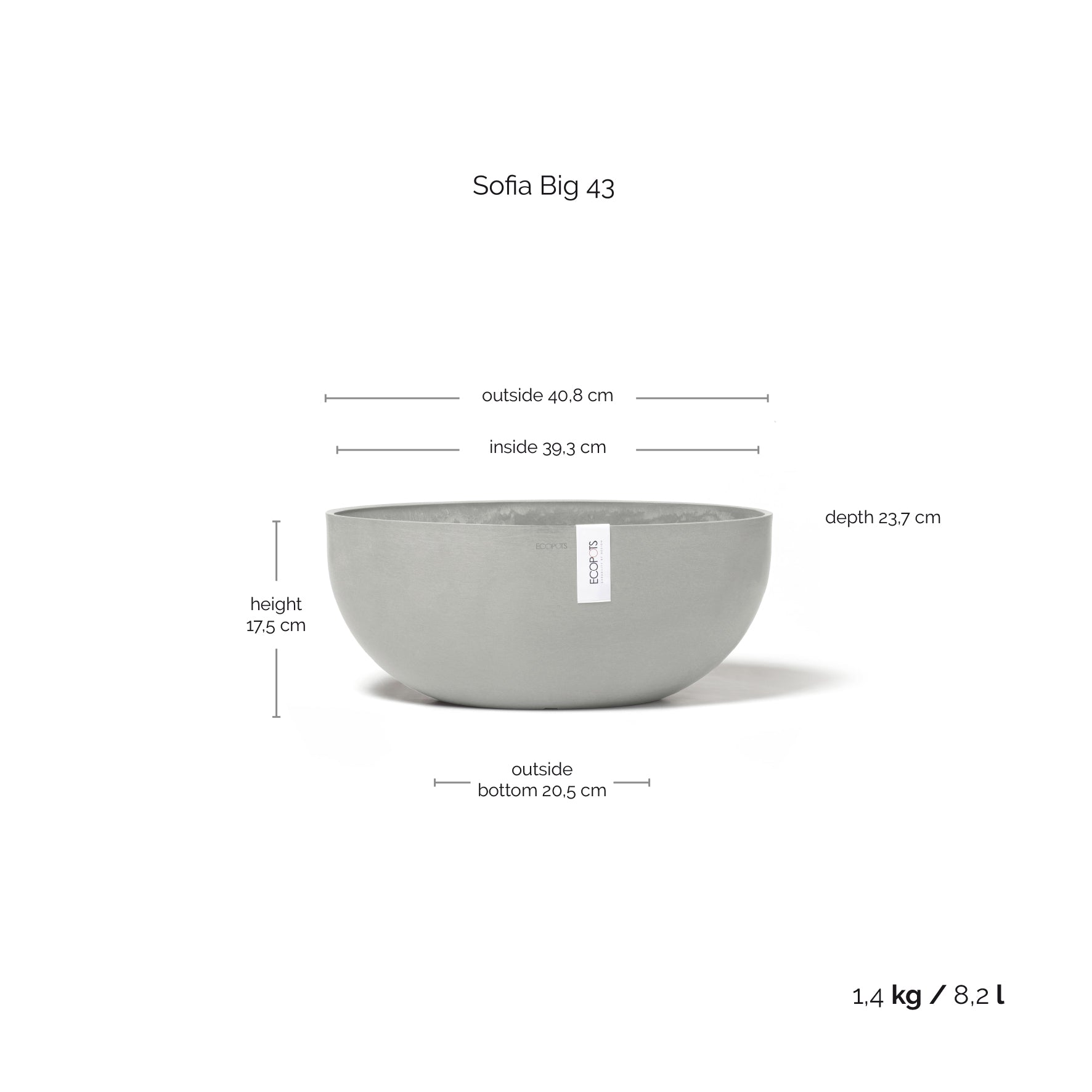 Kukkaruukku - Ecopots - Kukkaruukku Sofia 43cm valkoharmaa - Ecopots - Uuden aikakauden kukkaruukku kierrätysmateriaalista