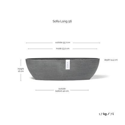 Kukkaruukku - Ecopots - Kukkaruukku Sofia pitkä 56cm harmaa - Ecopots - Uuden aikakauden kukkaruukku kierrätysmateriaalista