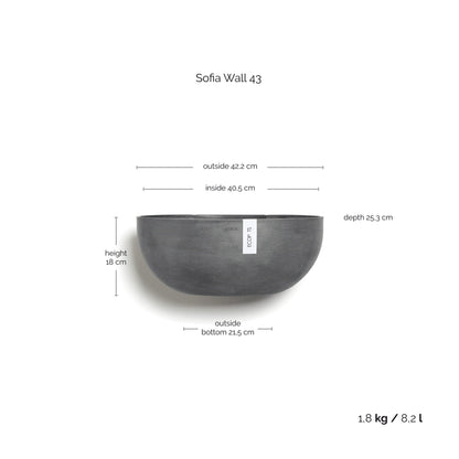 Kukkaruukku - Ecopots - Kukkaruukku Sofia seinälle 43cm harmaa - Ecopots - Uuden aikakauden kukkaruukku kierrätysmateriaalista