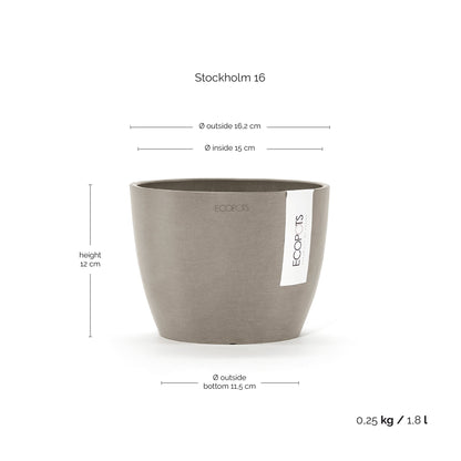 Kukkaruukku Tukholma 16cm taupe – mittapiirros