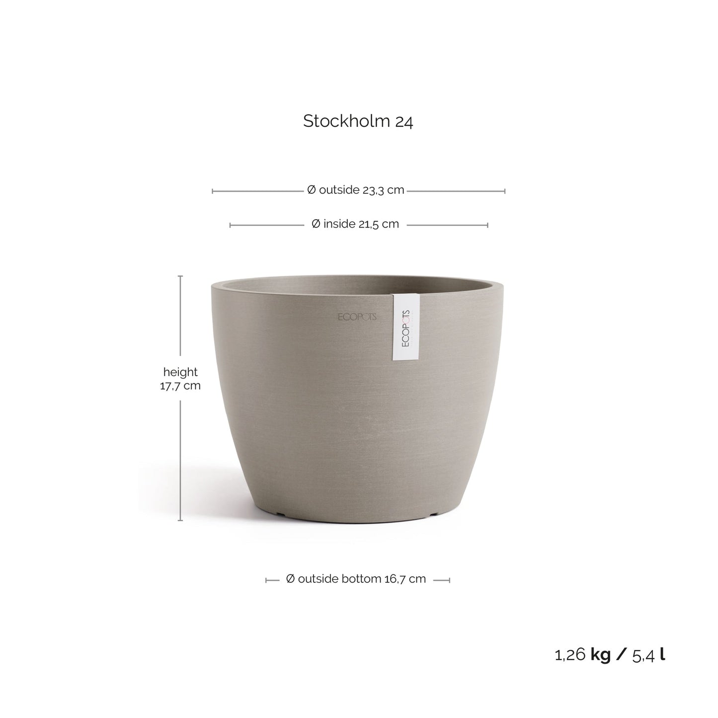 Kukkaruukku - Ecopots - Kukkaruukku Tukholma 24cm taupe - Ecopots - Uuden aikakauden kukkaruukku kierrätysmateriaalista