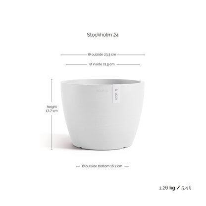 Kukkaruukku - Ecopots - Kukkaruukku Tukholma 24cm valkoinen - Ecopots - Uuden aikakauden kukkaruukku kierrätysmateriaalista