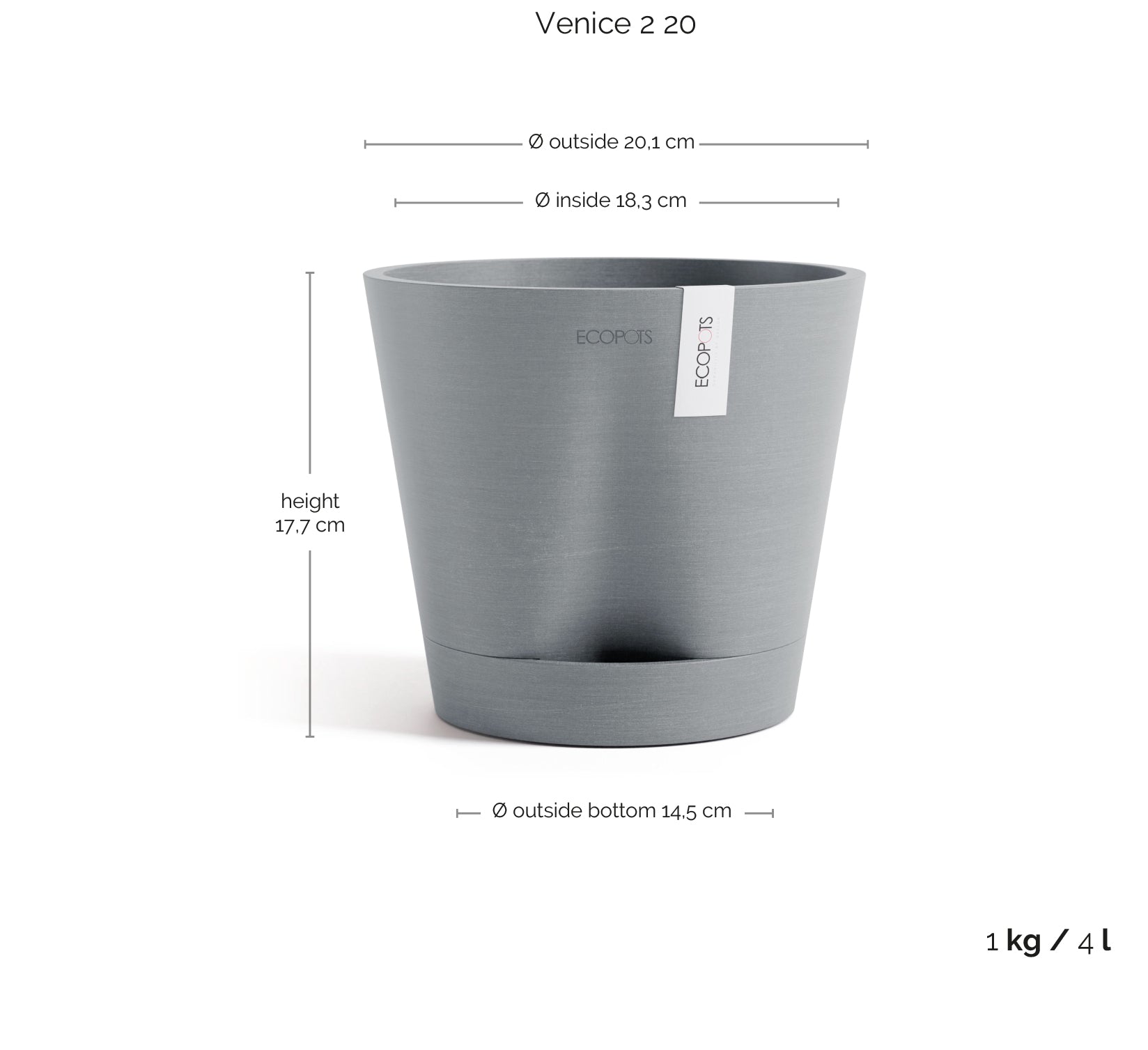 Kukkaruukku - Ecopots - Kukkaruukku Venetsia 2.0 20cm siniharmaa - Ecopots - Uuden aikakauden kukkaruukku kierrätysmateriaalista