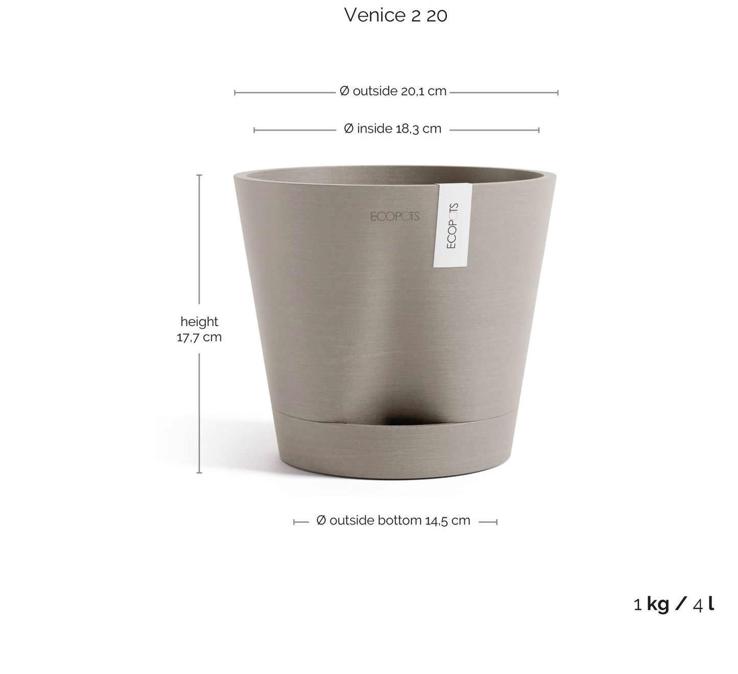 Kukkaruukku - Ecopots - Kukkaruukku Venetsia 2.0 20cm taupe - Ecopots - Uuden aikakauden kukkaruukku kierrätysmateriaalista