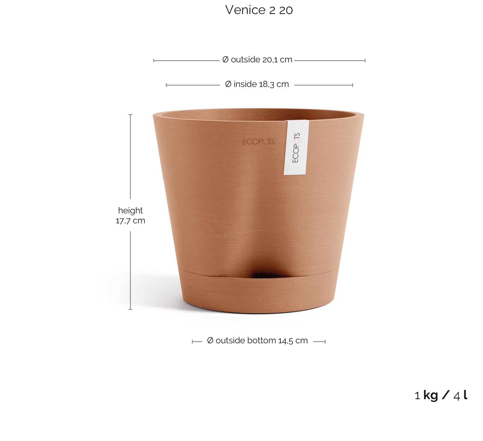 Kukkaruukku - Ecopots - Kukkaruukku Venetsia 2.0 20cm terracotta - Ecopots - Uuden aikakauden kukkaruukku kierrätysmateriaalista