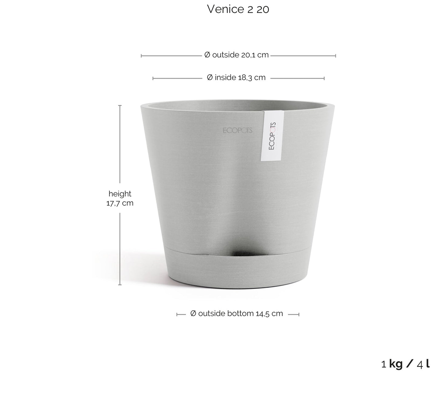 Kukkaruukku - Ecopots - Kukkaruukku Venetsia 2.0 20cm valkoharmaa - Ecopots - Uuden aikakauden kukkaruukku kierrätysmateriaalista