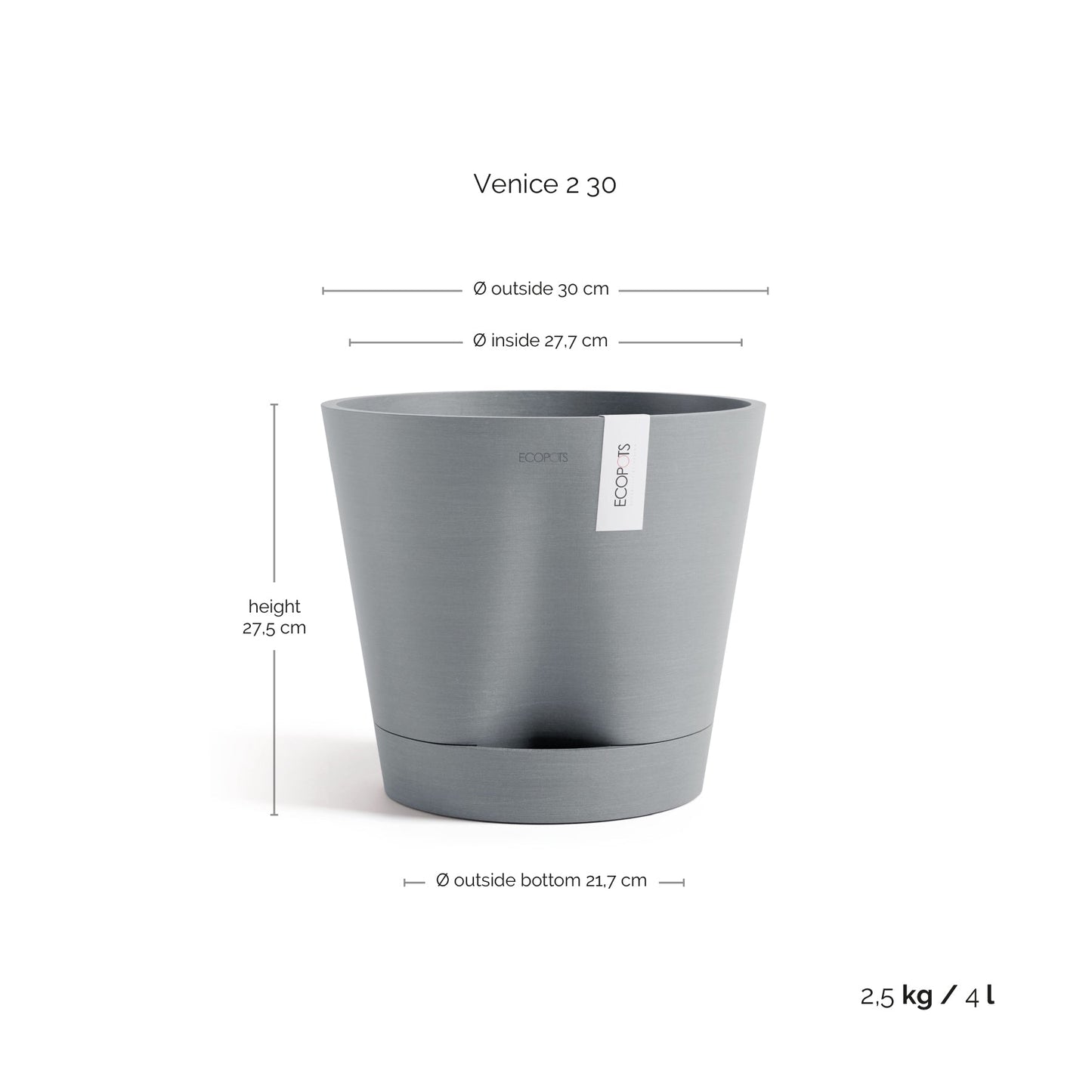 Kukkaruukku - Ecopots - Kukkaruukku Venetsia 2.0 30cm siniharmaa - Ecopots - Uuden aikakauden kukkaruukku kierrätysmateriaalista