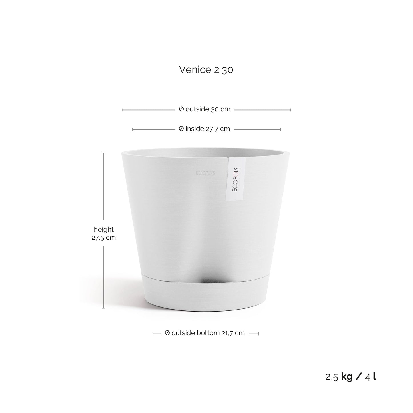 Kukkaruukku - Ecopots - Kukkaruukku Venetsia 2.0 30cm valkoinen - Ecopots - Uuden aikakauden kukkaruukku kierrätysmateriaalista