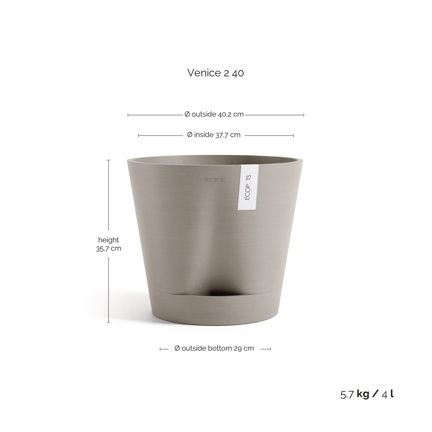 Kukkaruukku - Ecopots - Kukkaruukku Venetsia 2.0 40cm taupe - Ecopots - Uuden aikakauden kukkaruukku kierrätysmateriaalista