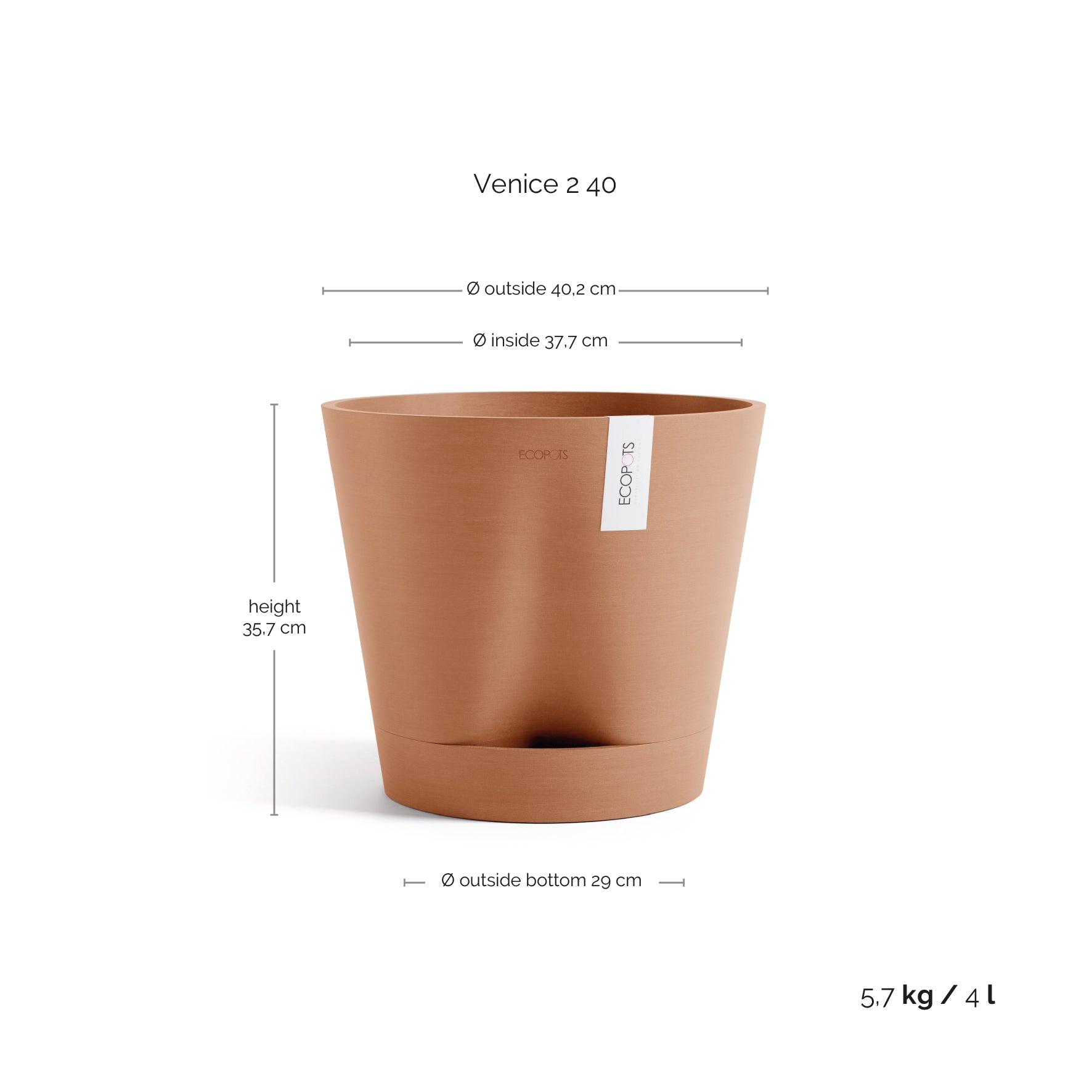 Kukkaruukku - Ecopots - Kukkaruukku Venetsia 2.0 40cm terracotta - Ecopots - Uuden aikakauden kukkaruukku kierrätysmateriaalista