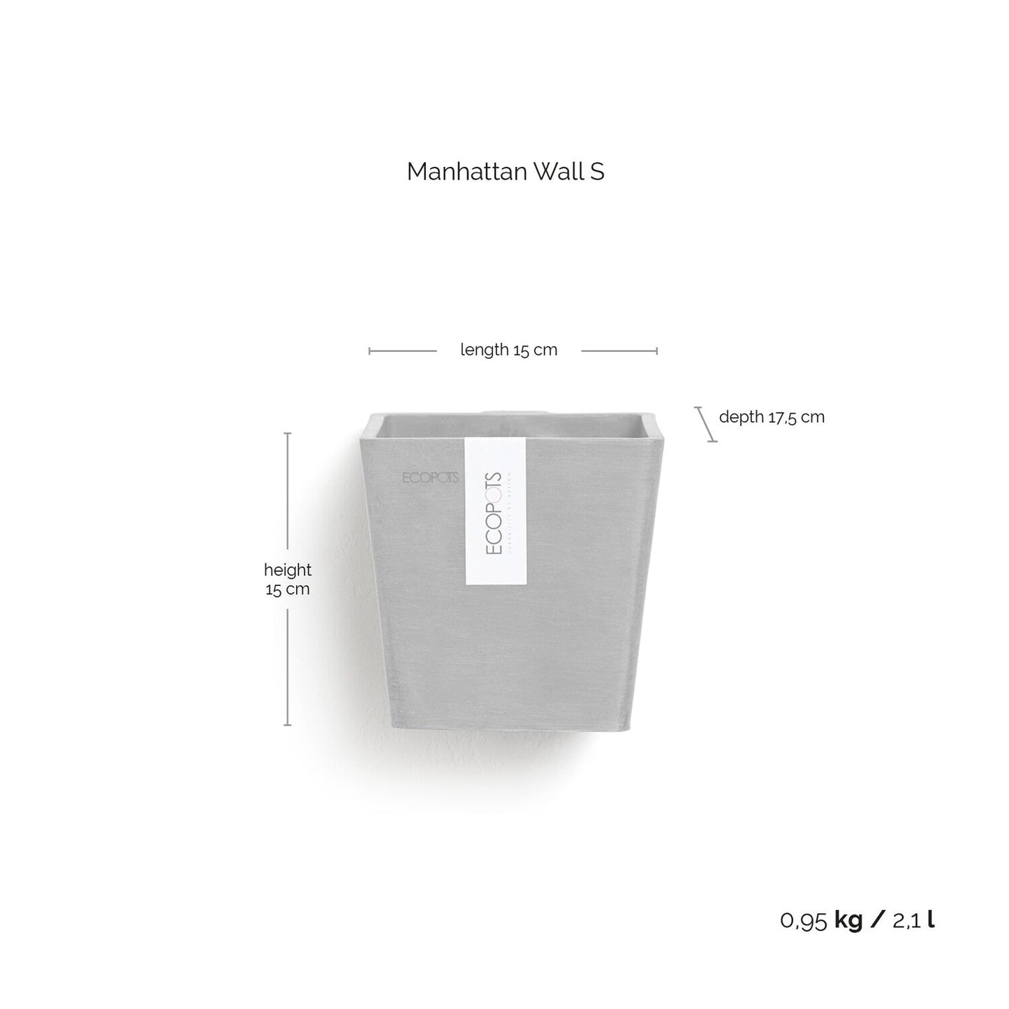 Kukkaruukku - Ecopots - Manhattan seinä 15cm harmaa - Ecopotskauppa - Uuden aikakauden kukkaruukku