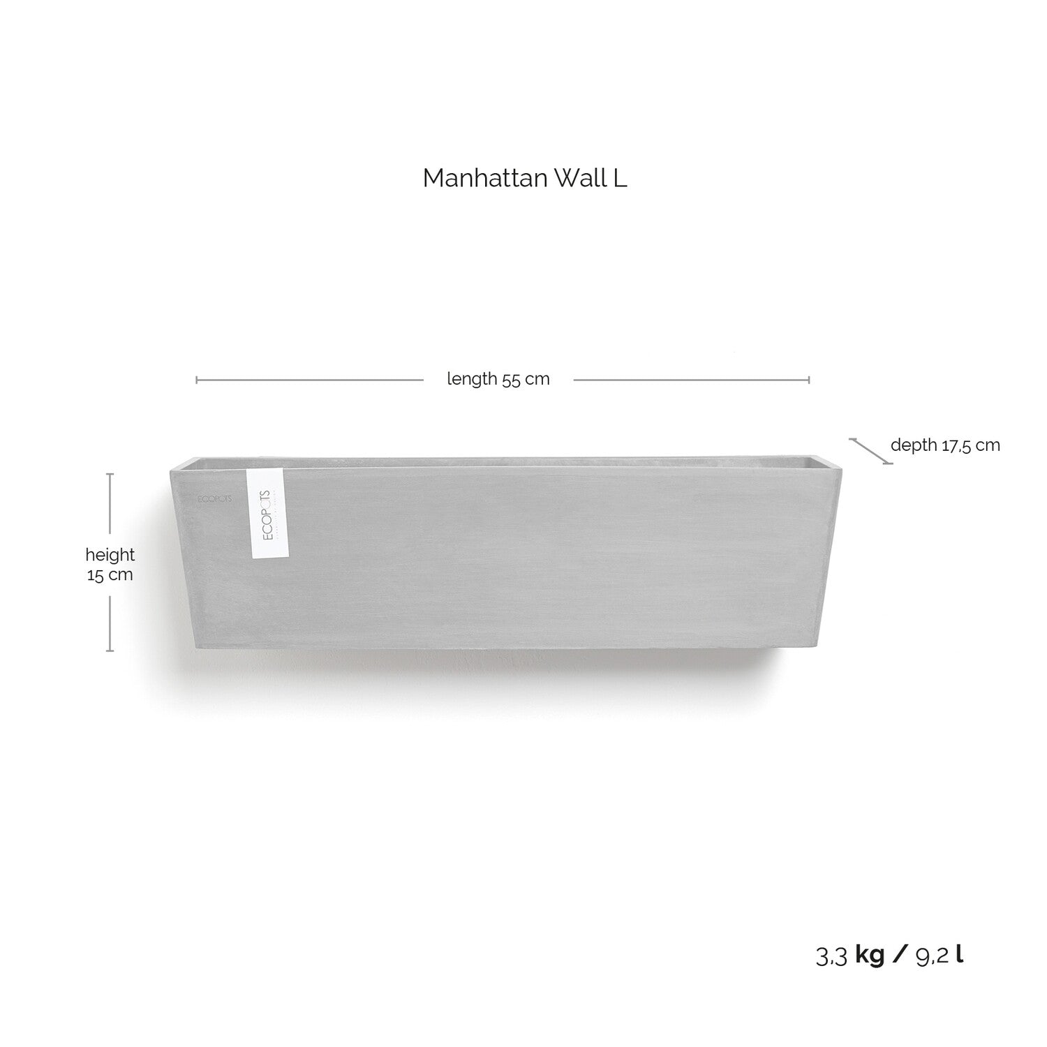 Kukkaruukku - Ecopots - Manhattan seinä 55cm harmaa - Ecopotskauppa - Uuden aikakauden kukkaruukku