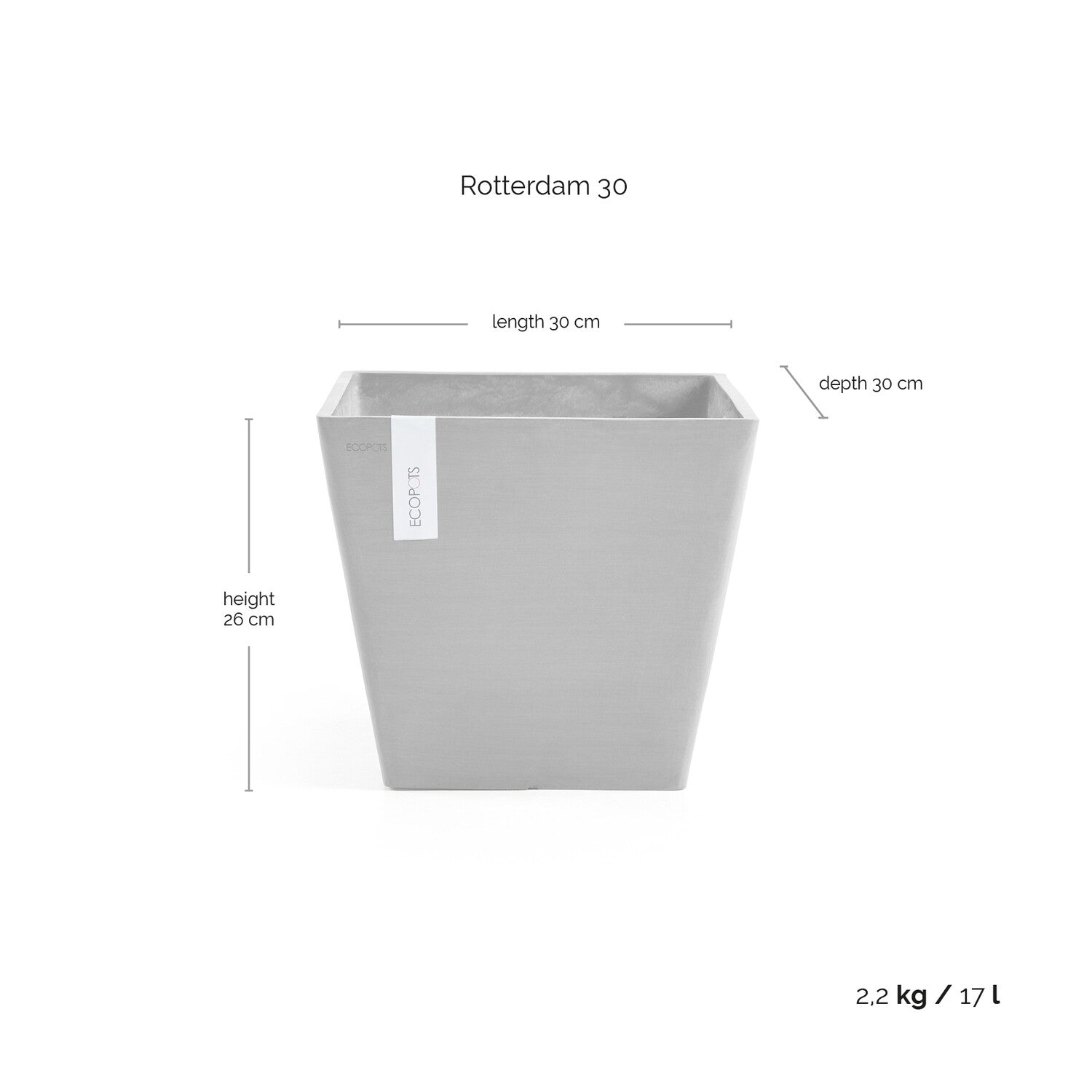 Kukkaruukku - Ecopots - Rotterdam 30cm harmaa - Ecopotskauppa - Uuden aikakauden kukkaruukku