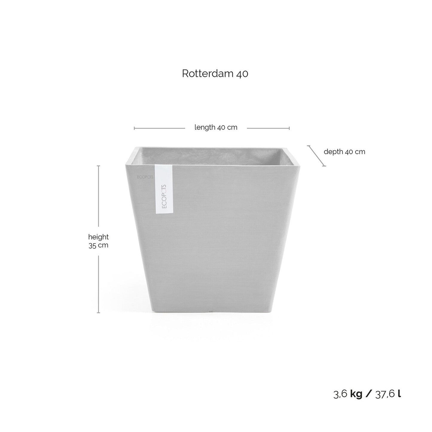 Kukkaruukku - Ecopots - Rotterdam 40cm harmaa - Ecopotskauppa - Uuden aikakauden kukkaruukku