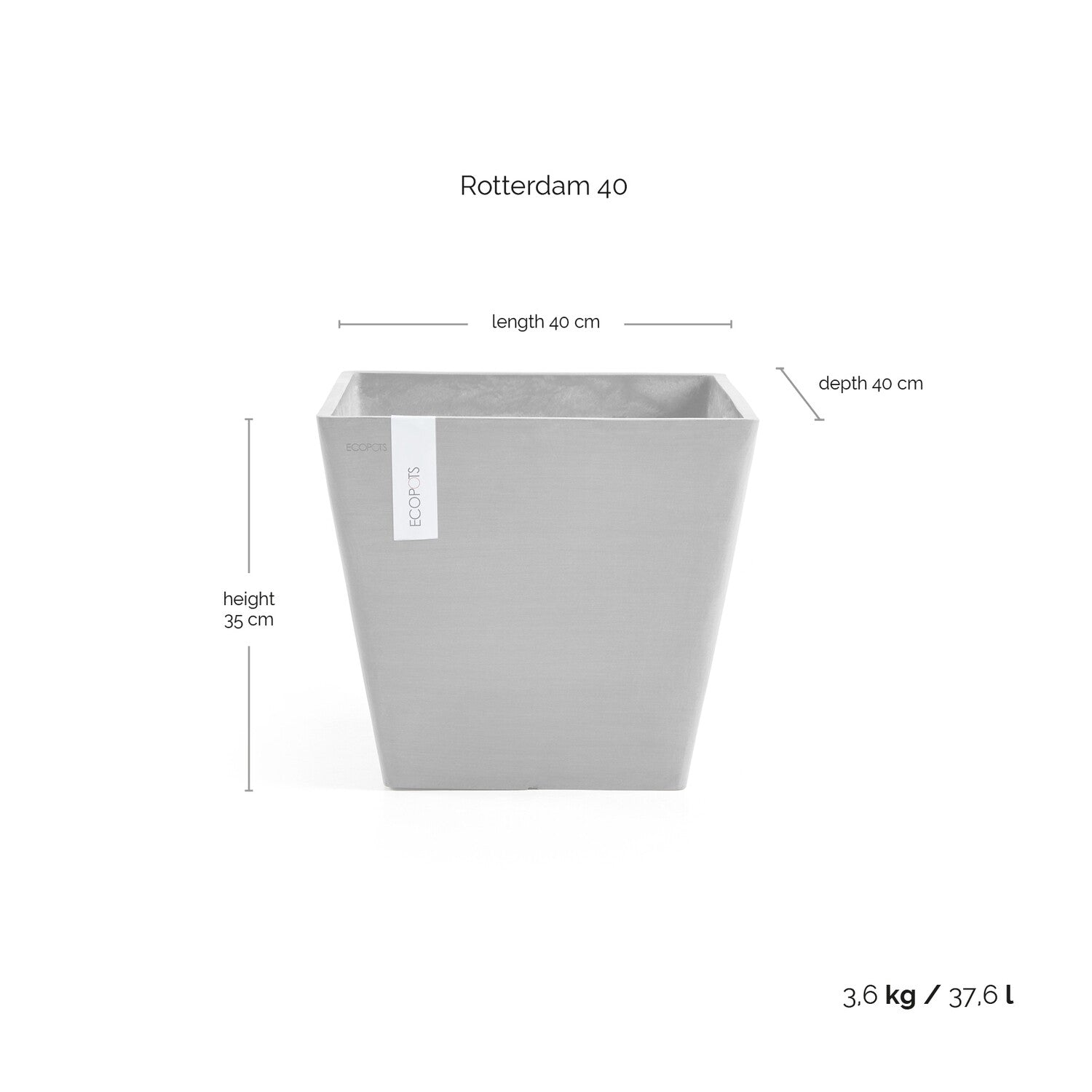 Kukkaruukku - Ecopots - Rotterdam 40cm harmaa - Ecopotskauppa - Uuden aikakauden kukkaruukku