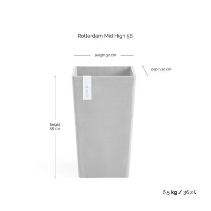 Kukkaruukku - Ecopots - Rotterdam keskikorkea 56cm harmaa - Ecopotskauppa - Uuden aikakauden kukkaruukku