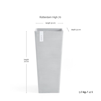 Kukkaruukku - Ecopots - Rotterdam korkea 70cm valkoharmaa - Ecopotskauppa - Uuden aikakauden kukkaruukku