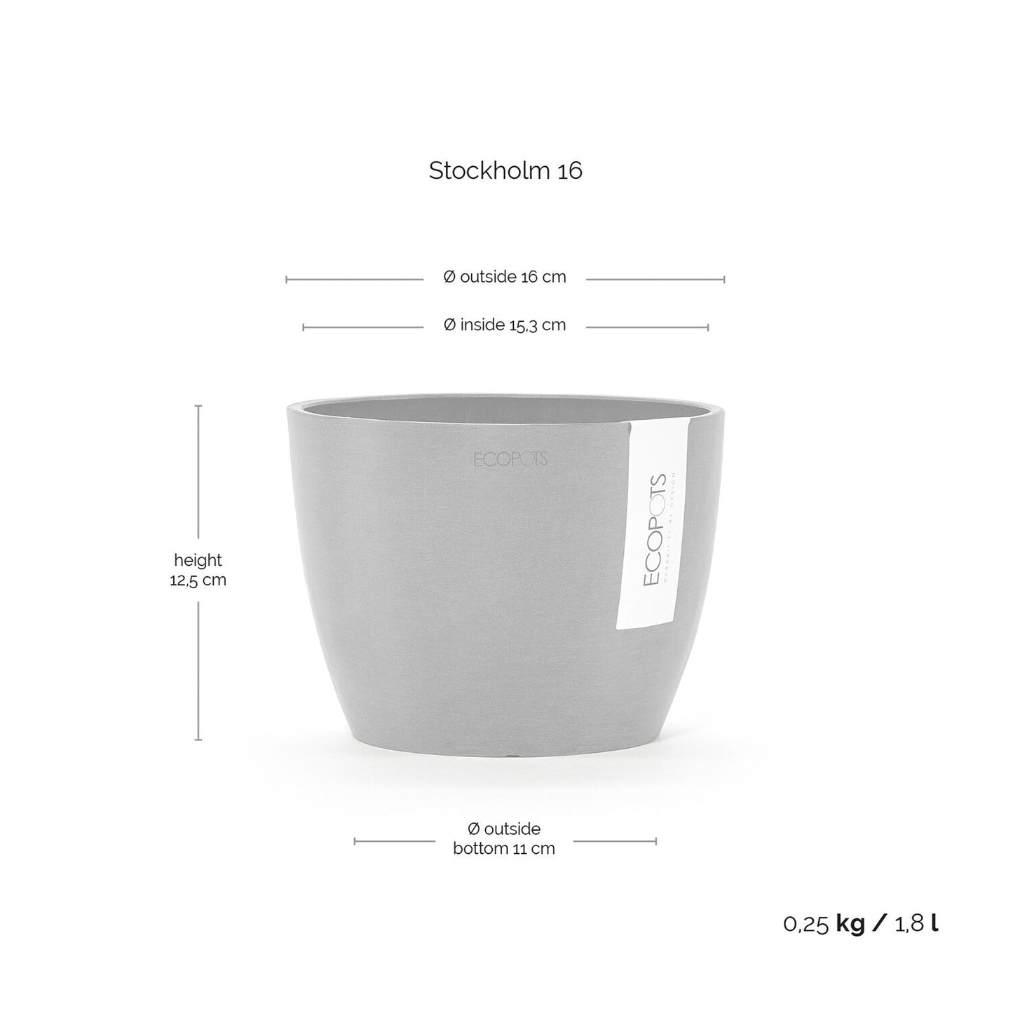 Kukkaruukku - Ecopots - Tukholma 16cm harmaa - Ecopotskauppa - Uuden aikakauden kukkaruukku