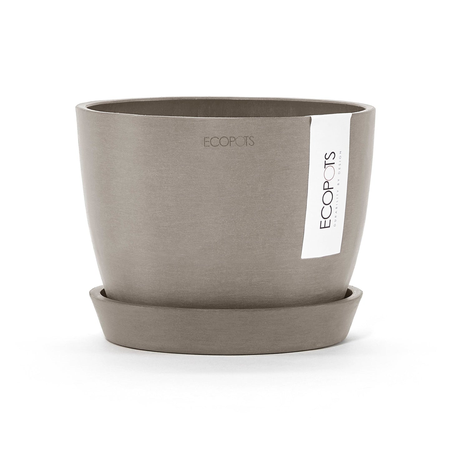 Kukkaruukku - Ecopots - Tukholma aluslautanen 15cm taupe - Ecopotskauppa - Uuden aikakauden kukkaruukku